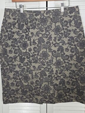 Banana Republic Gray Ivory Floral Lace Lined Zip Slit Pencil Skirt Sz 12